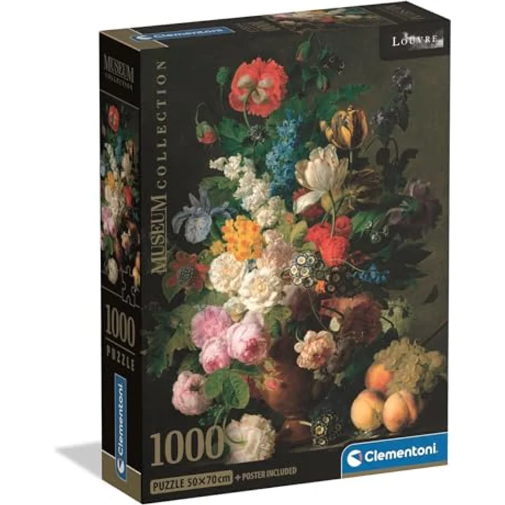 Clementoni Louvre - Jan Frans van Dael - Puzzle "Vase of Flowers, Grapes and Peaches", 1000 Teile Kunstmotiv – Bild 1