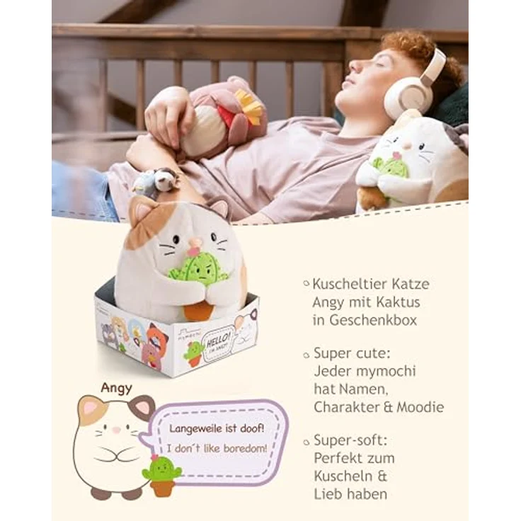 NICI MYMOCHI Kuscheltier Katze Angy 16 cm, mit Kaktus in Geschenkbox 11x12x6,5 cm, flauschiges Stofftier zum Kuscheln und Spielen - 61147 – Bild 3