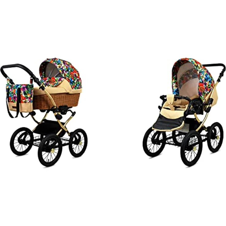 Babylux BabyLux ALU 2in1 Kinderwagen Jungle Flowers Gold Frame - Multifunktional, elegant, sicher und praktisch – Bild 1