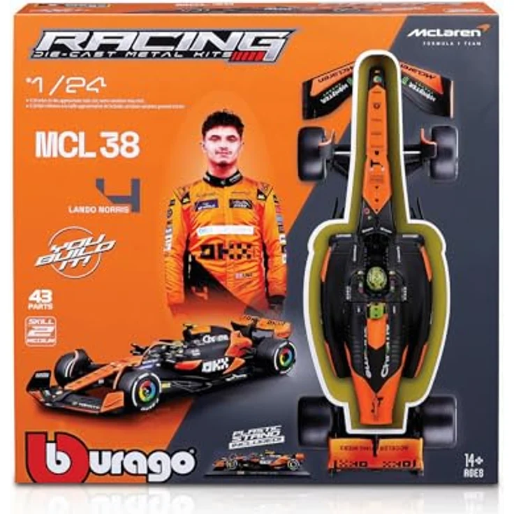 Bburago Build-It-Yourself Modellbausatz Formel 1 F1 McLaren MCL38 Norriss, Maßstab 1:24, detaillierte Nachbildung mit funktionierender Aufhängung und wechselbaren Rädern – Bild 2