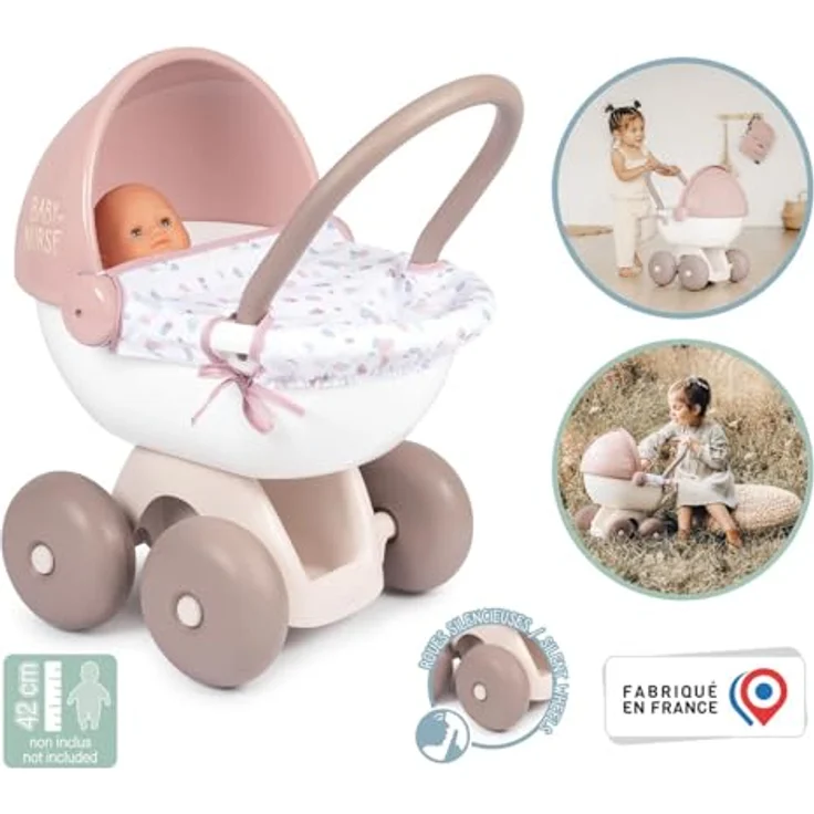 Smoby - Baby Nurse Puppenwagen - kleiner Puppenwagen für dein Püppchen bis 42 cm, mit waschbarem Stoffbezug, für Kinder ab 18 Monaten – Bild 3
