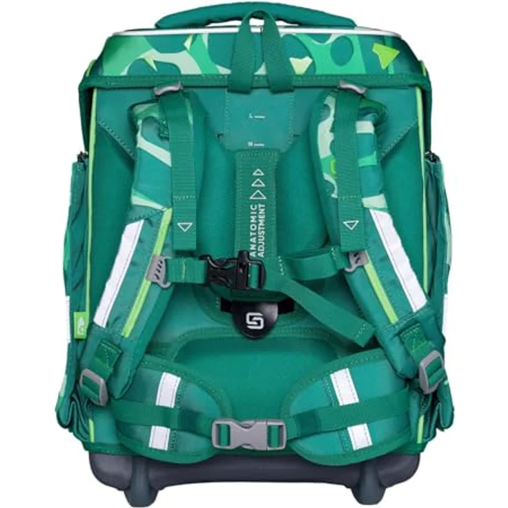 Schneiders Ergolite Schulranzen Set 9-teilig, ergonomisch mit LED-Sichtbarkeit, 22 Liter Volumen, Dino Dance grün – Bild 5