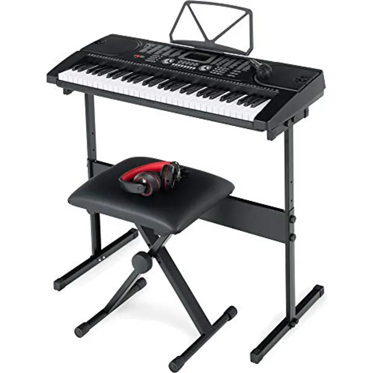 McGrey SK-6100 Keyboard Super Kit, Einsteiger-Instrument mit 61 Tasten, 255 Klängen und Rhythmen, Lernfunktionen, inklusive Tisch, Hocker, Mikrofon und Kopfhörer, schwarz