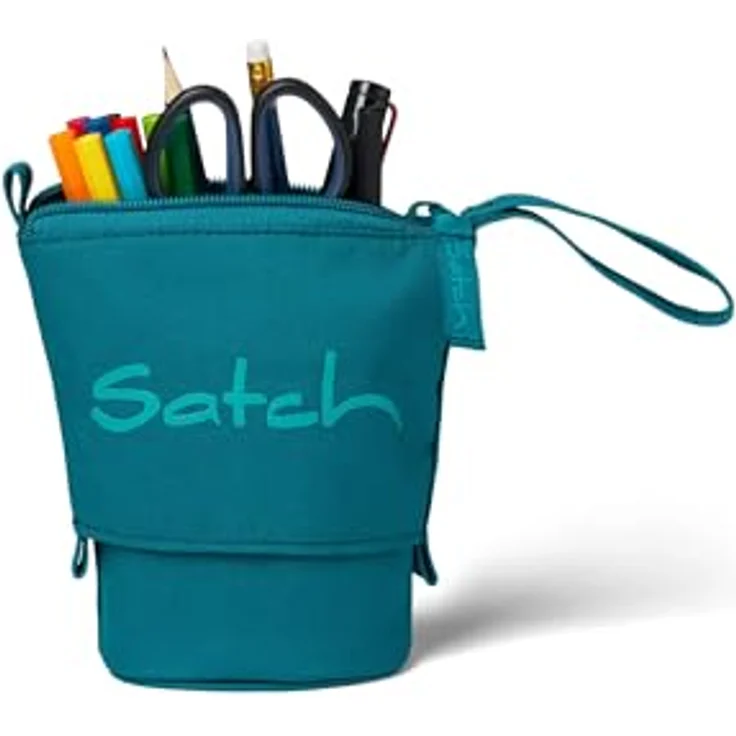 satch Pencil Slider extra groß inkl. Trennfach Reißverschlussfach Stiftehalter Geodreieck Sichtfenster für Stundenplan Deep Petrol - Petrol Federmäppchen aus recycelten PET-Flaschen - robust – Bild 2