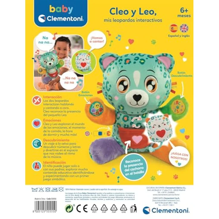 Clementoni Cleo und Leo Interaktive Leoparden, pädagogisches Plüschtier mit Sound- und Lichteffekten, ab 6 Monaten, hergestellt in Italien, 55555 – Bild 4