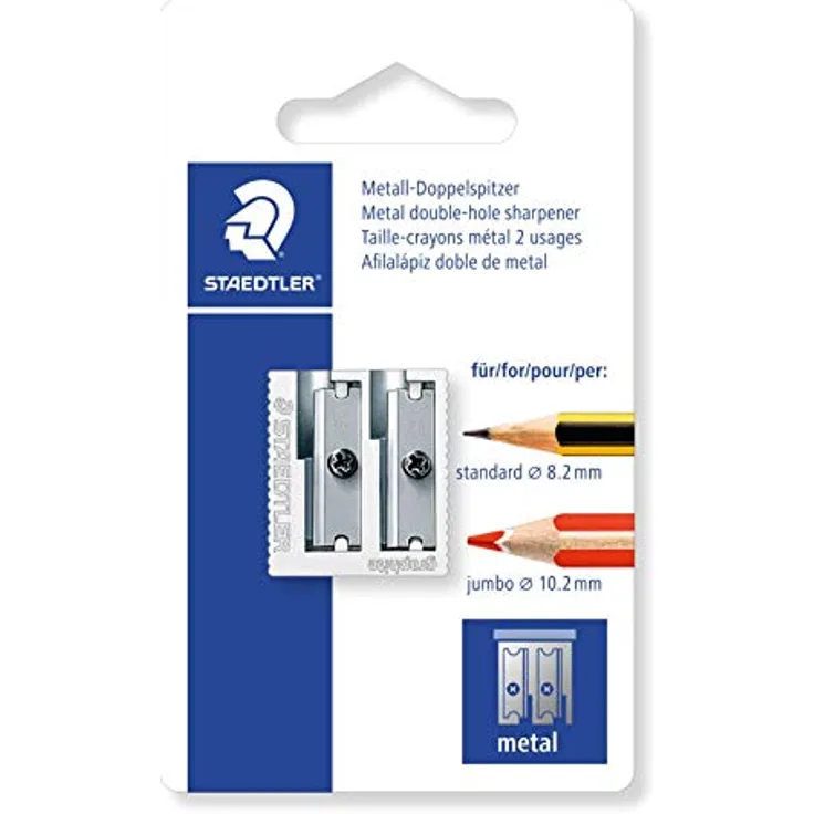 STAEDTLER 510 20 BK Metall Doppelspitzer, 1 Stück auf Blisterkarte, silberfarben