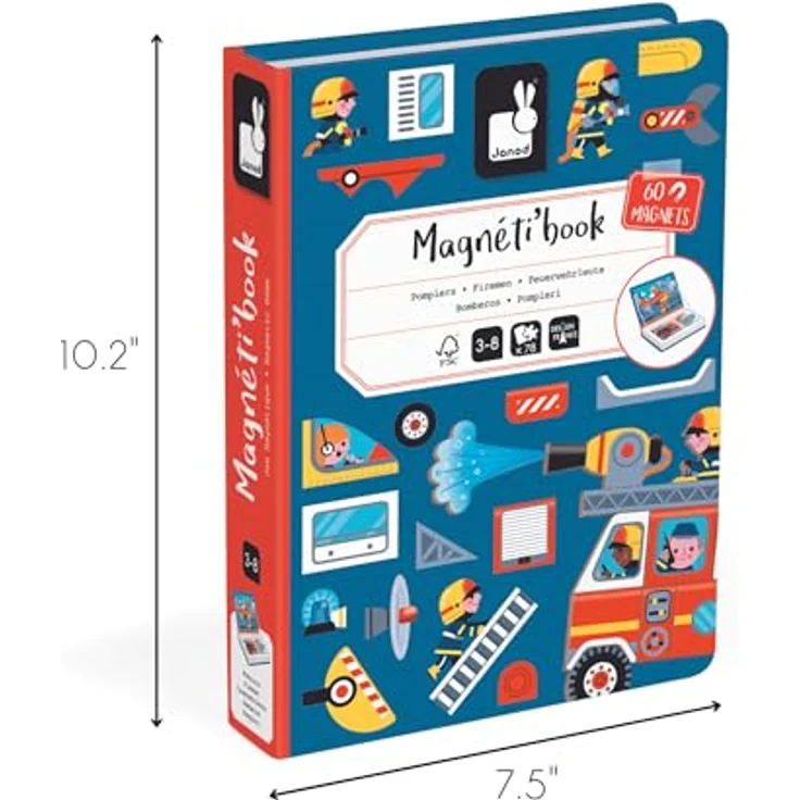 Janod Magnetbuch Feuerwehr, Lernspielzeug mit 60 Magneten, FSC®-zertifiziert, für Kinder ab 3 Jahren – Bild 8