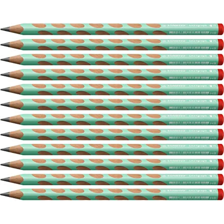 STABILO Ergonomischer Dreikant-Bleistift für Rechtshänder EASYgraph in pastellgrün - 12er Pack - Härtegrad HB mit rutschfesten Griffmulden