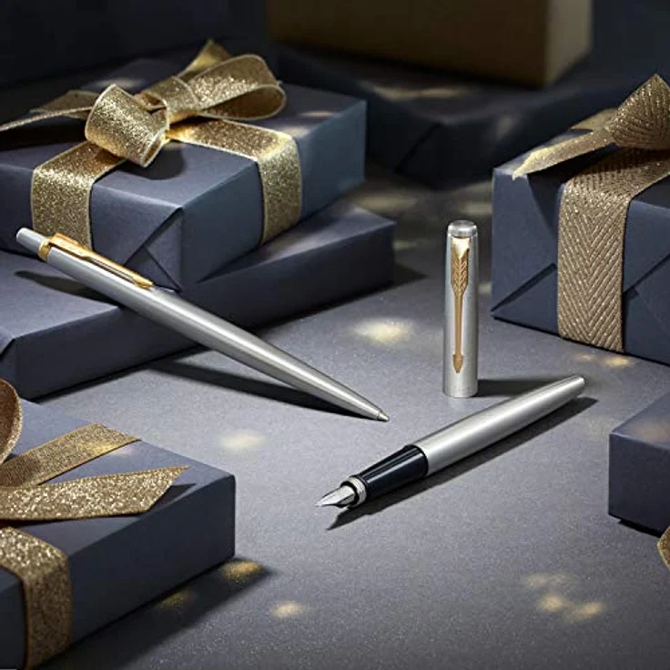 Parker Füllhalter Jotter Core, Edelstahl Gold - Chromzierteile Feder M Geschenkbox – Bild 2