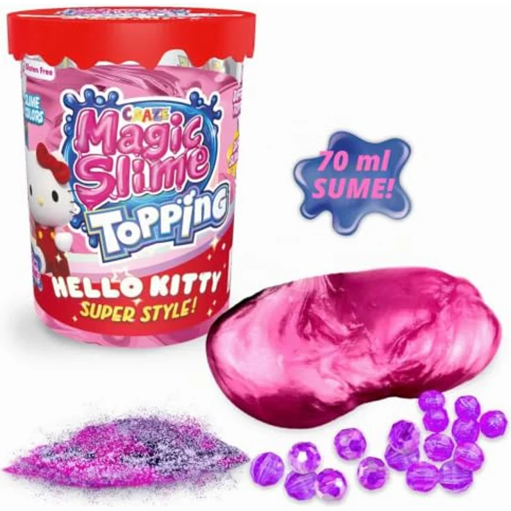 CRAZE Magic Slime Topping Hello Kitty, 3er Set mit 3 x 70 ml Schleim in Lila, Rot & Gold, inkl. Glitter & Toppings, sicher & rückstandsfrei – Bild 3