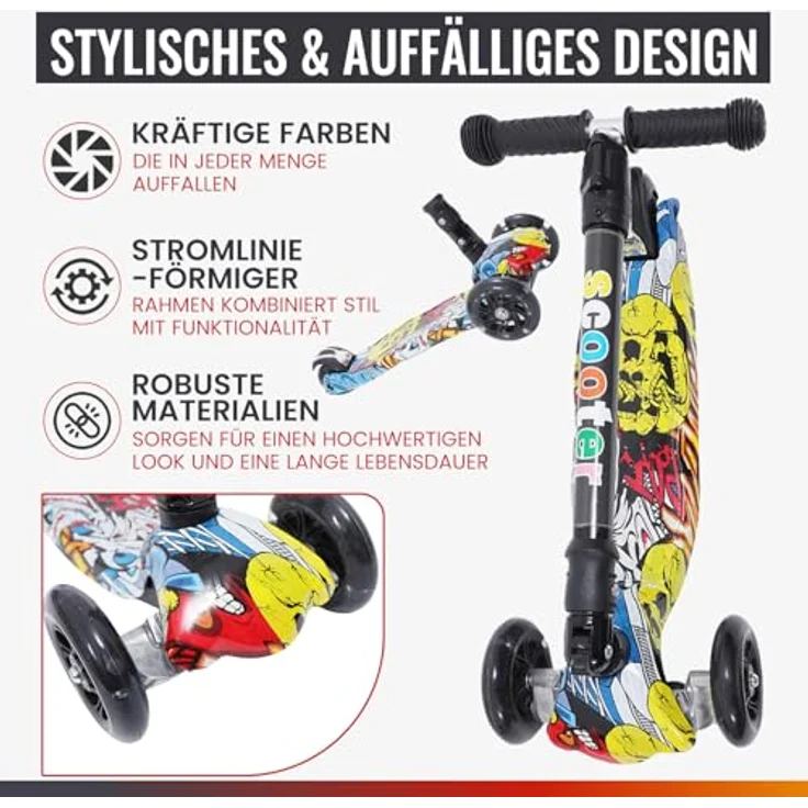 Europebazar Habib Kinderroller Metall-Roller 3-Rad, klappbar mit LED Licht, bis 50kg, Schwarz – Bild 7