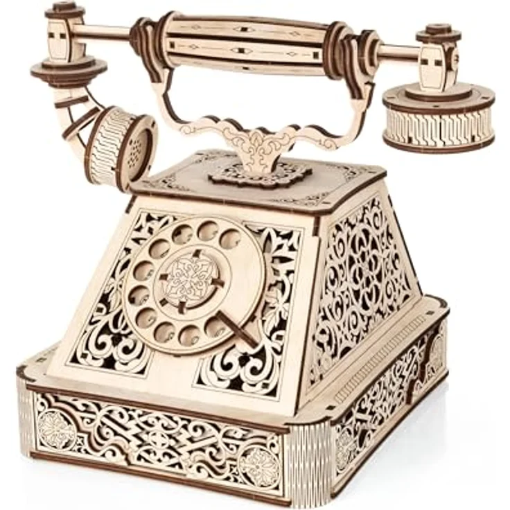 EWA Eco-Wood-Art Retro-Telefon 3D-Holzpuzzle, DIY-Bausatz mit 232 Stück, Selbstmontage, kein Kleber erforderlich, 14+ – Bild 1