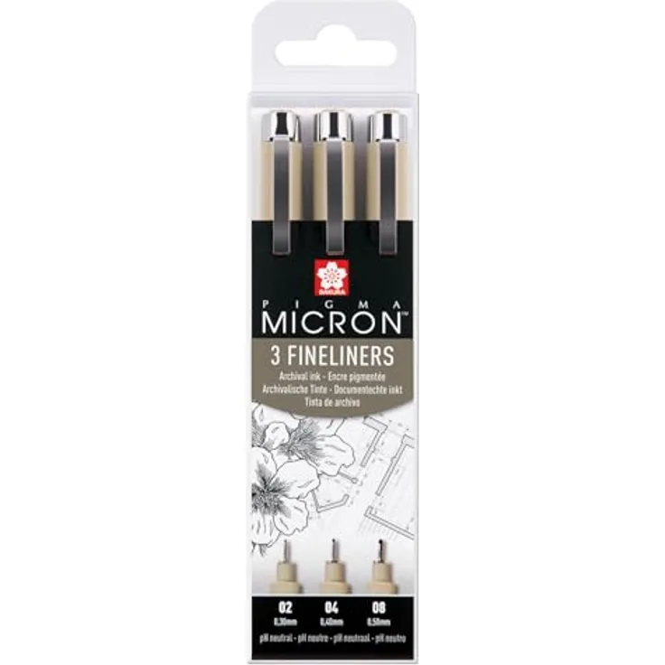 Sakura Pigma Micron Fineliner-Set schwarz, 3 St, Wischfest, dokumentenecht, 0,3 + 0,4 + 0,5 mm Strichstärke