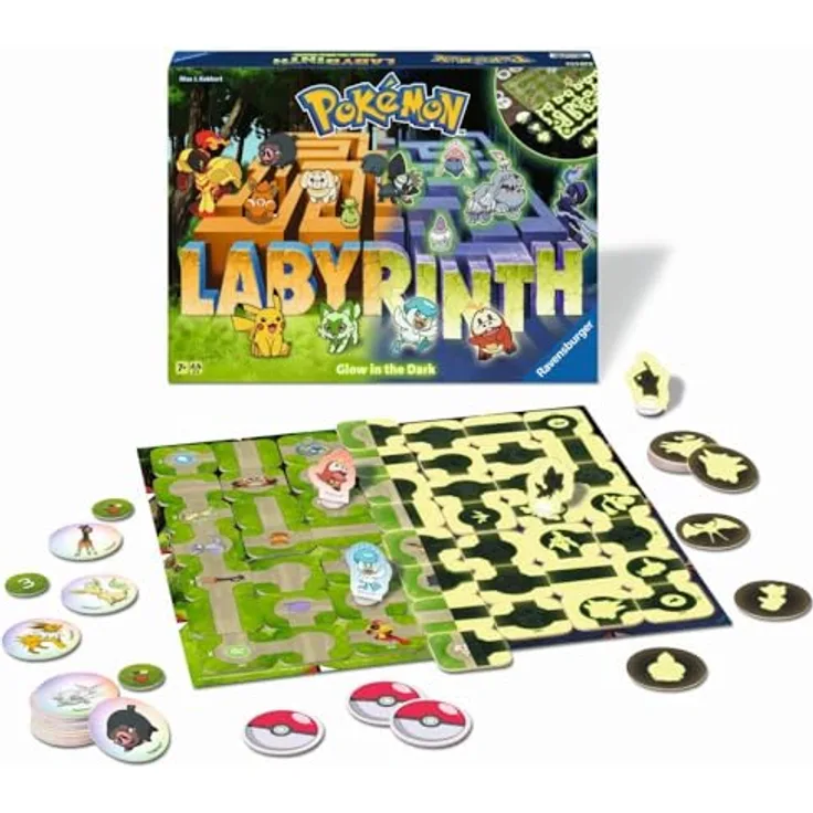 Ravensburger Labyrinth Pokémon Shining, Brettspiel mit 2 Spielmodi und leuchtendem Spielbrett