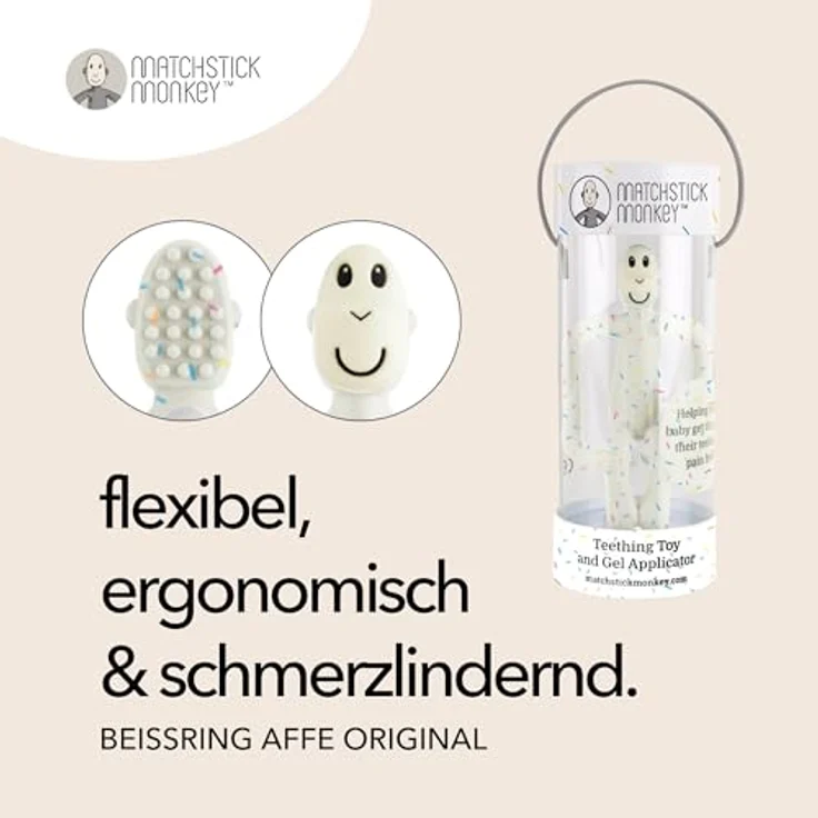 Matchstick Monkey Beißring Affe Original - Baby Zahnungshilfe 100% Silikon - BPA-frei - Greifling ab 3 Monaten (confetti) – Bild 2