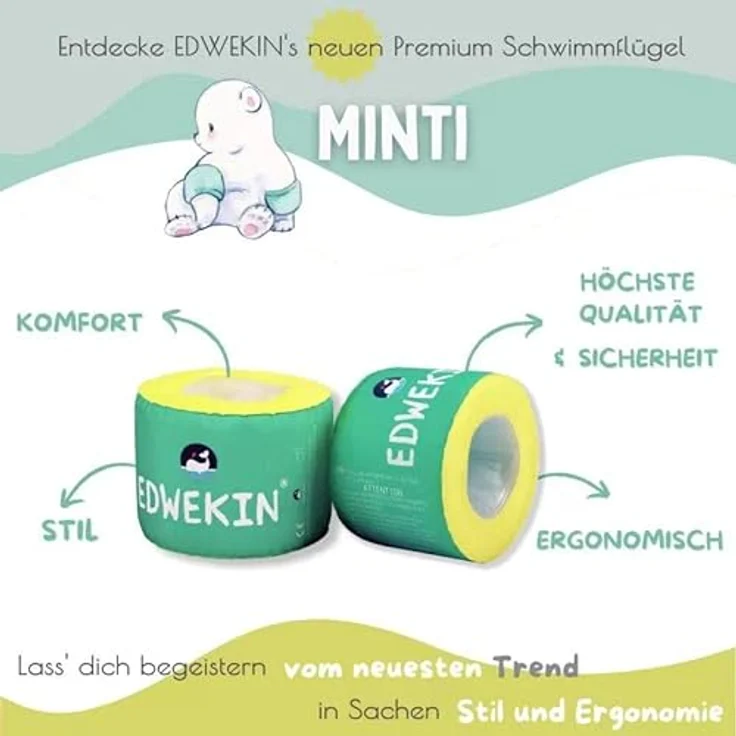 EDWEKIN® Schwimmflügel für Kinder mit Schaumkern und Stoffoberfläche; Schwimmhilfe für Babys und Kleinkinder von 1 bis 6 Jahren; Perfekte Schwimmlernhilfe mit stilvollem Design für Mädchen und Jungs – Bild 2