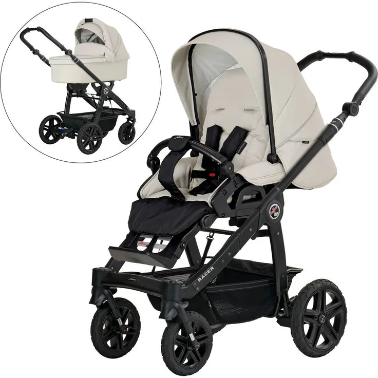 Hartan Kinderwagenset Racer GTS, Kombikinderwagen in Greige, 3-teilig, EN 1888, UV 50+, Faltgestell mit Federung und kugelgelagerten Rädern