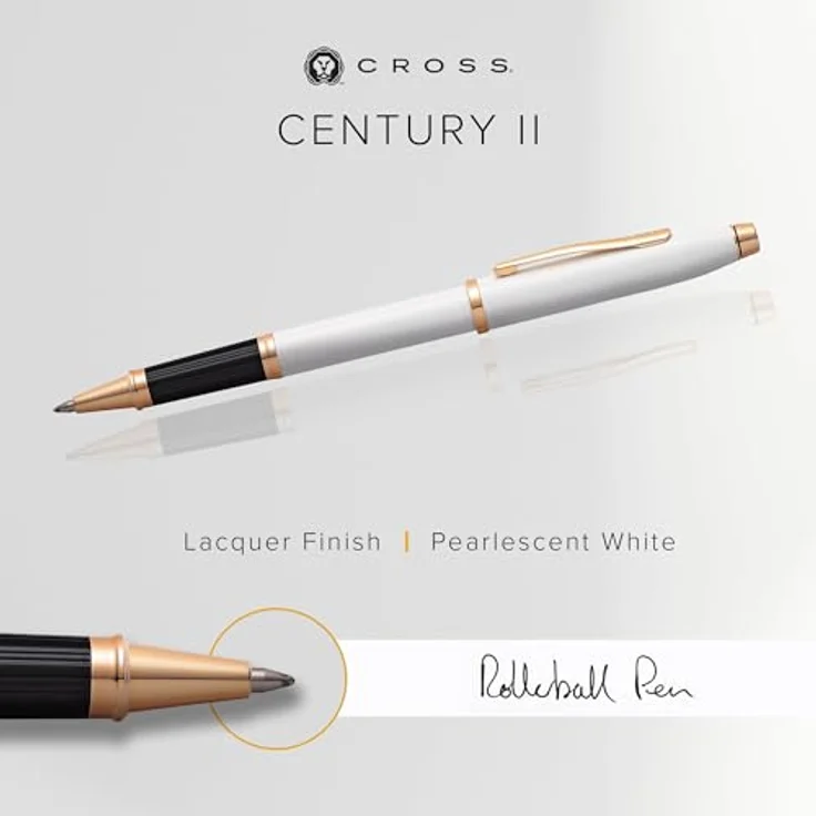 Cross CENTURY Rollerball Pen, Weiß-Roségold mit elegantem Design und komfortablem Griff – Bild 3