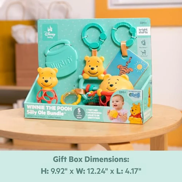 Bright Starts Winnie the Pooh Silly Ole Bundle Gift Set, Greifspielzeug mit 5 sensorischen Spielzeugen für Neugeborene – Bild 9