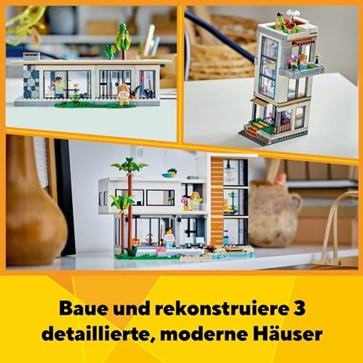 LEGO Creator Modernes Haus, 3-in-1-Set, Stadthaus oder Waldhütte, Modellhaus, Geschenkidee, ab 9 Jahren, Lernspielzeug 31153 – Bild 3