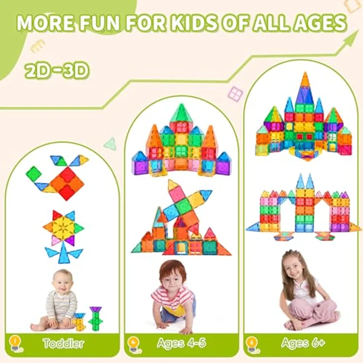 Katiago Magnetische Bausteine, 64 Teile Magnet Spielzeug für Kinder ab 3 Jahren, farbenfrohes Starterset mit 1 Auto, fördert Kreativität und Feinmotorik – Bild 3