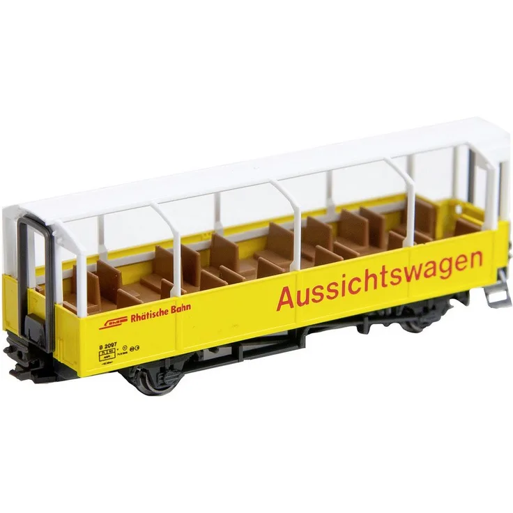KATO Personenwagen KATO 7074072 N RhB Offener Aussichtswagen B2101, Modelleisenbahn-Wagen mit Beschriftung in Deutsch und Rätoromanisch