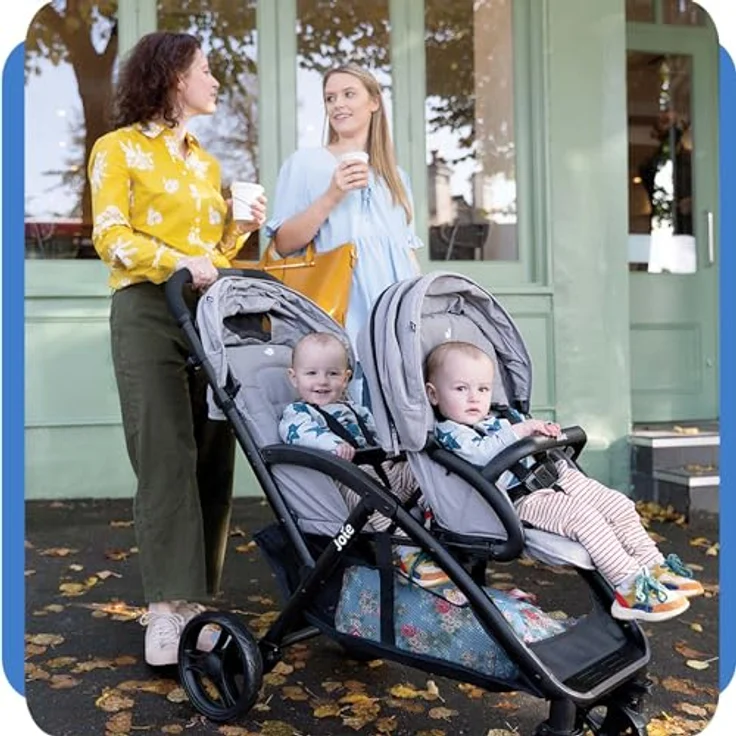 Joie Evalite Duo Zwillingswagen mit Regenverdeck, ultraleicht, ab Geburt bis 30 kg, SureLock™-Mechanismus, UV-Schutz 50+, 4-Rad-Einzelfederung, Coal, Gray Flannel – Bild 2