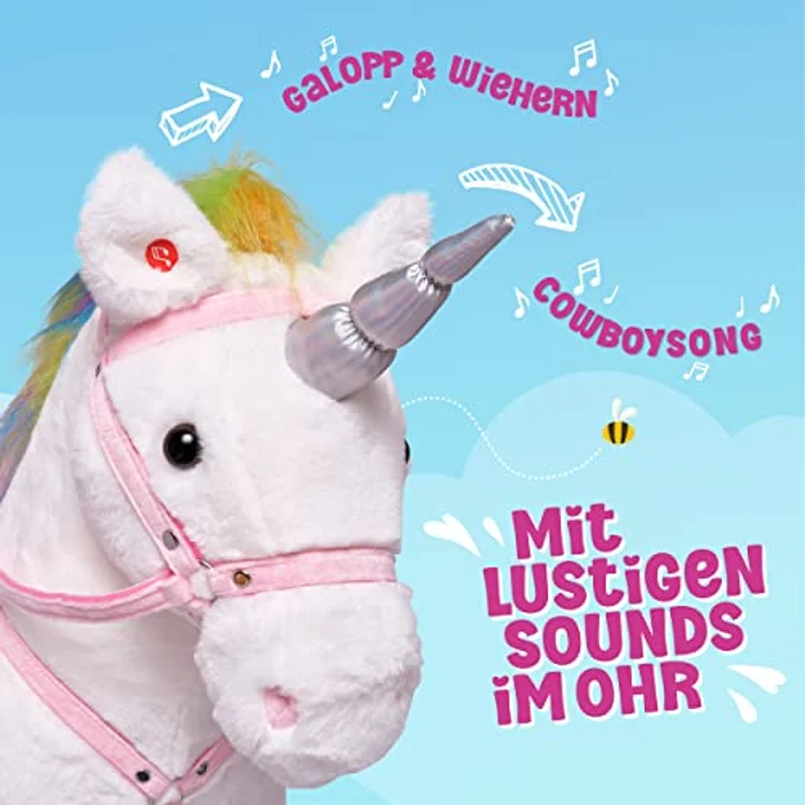 Pink Papaya Stehpferd Rainbow | 75cm Kinderpferd mit Sound und Sattel – Bild 2