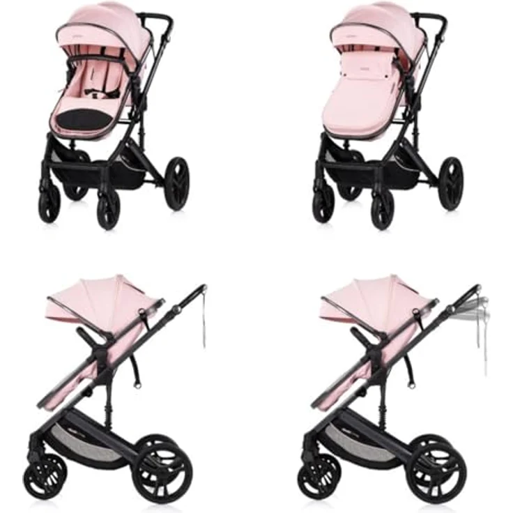 Chipolino Kinderwagen 3 in 1 Amore, Kombikinderwagen mit Babyschale, Adapter, Wickeltasche und Fußabdeckung, rosa pink – Bild 3
