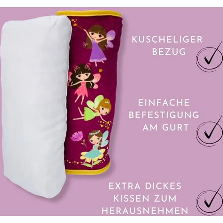 HECKBO 2x Fee Gurtschoner + 2x Fee Kissen, Auto Zubehör Set mit ergonomischem Design und pflegeleichtem Bezug – Bild 4