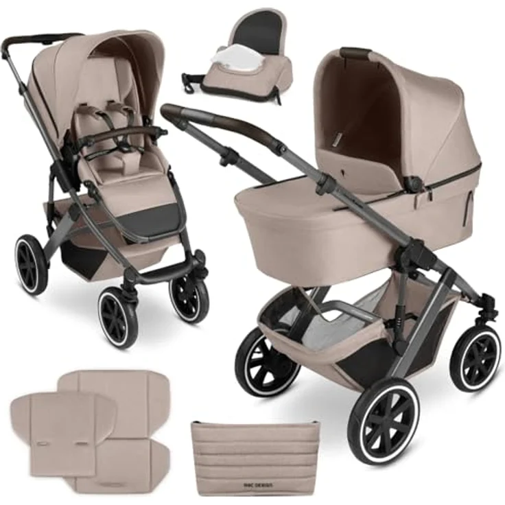 ABC Design Kombikinderwagen Salsa 5 Air, Beige, Textil, mit Feststellbremse, Federung, abnehmbarer Verdeckung und 5-Punkte-Gurt, geeignet für Babyschale – Bild 1