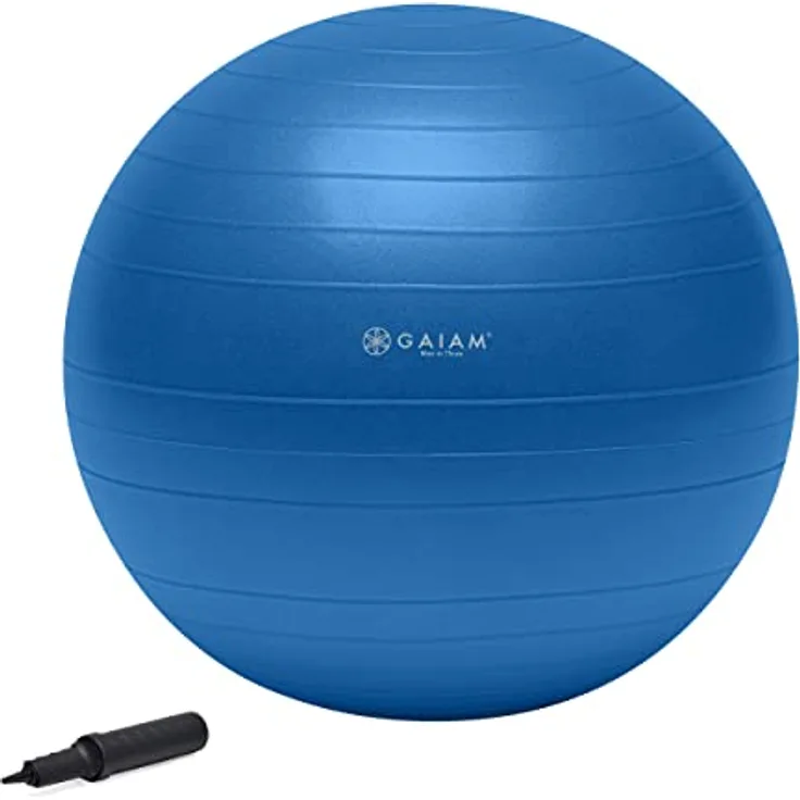 Gaiam 05–52205 Gesamtkörper-Balanceball-Set, inkl. 75 cm Anti-Burst-Stabilität, Yoga-Ball, Luftpumpe und Workout-Video, Blau
