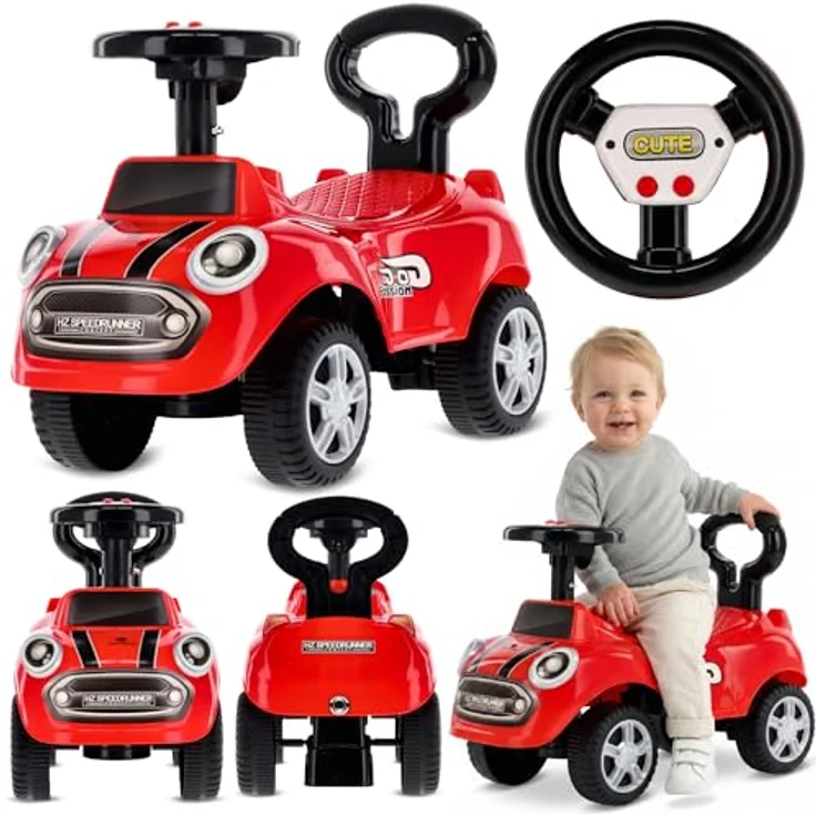 Sun Baby Rutschauto, Lauflernwagen mit Kippschutz und interaktiven Geräuschen, rot – Bild 1