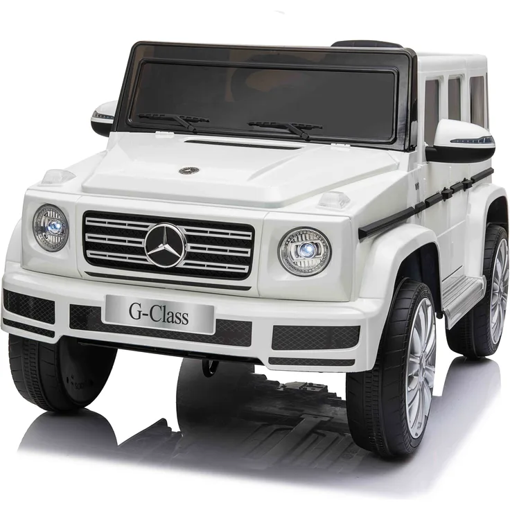 BoGi Mercedes G500 G63/G65 G-Klasse Kinderfahrzeug, Elektrofahrzeug mit 12V, Ledersitz, EVA-Vollgummireifen, weiß