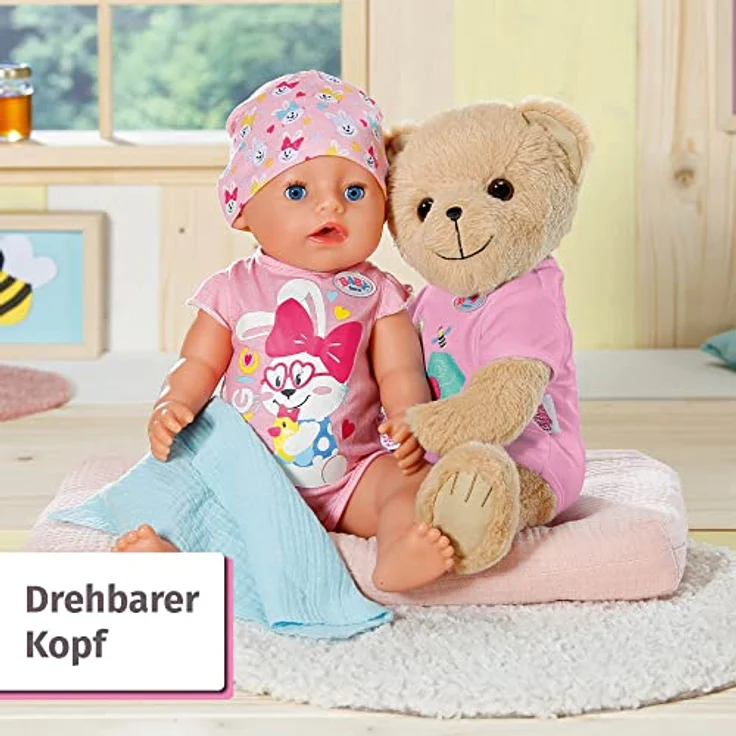 Zapf Creation 835586 BABY born Bär pink mit pinkem Strampler- Teddybär Kuscheltier, bewegliche Arme und Beine, drehbarer Kopf, waschbar per Handwäsche, mit Freundschaftsbuch und Stickerbogen. – Bild 7