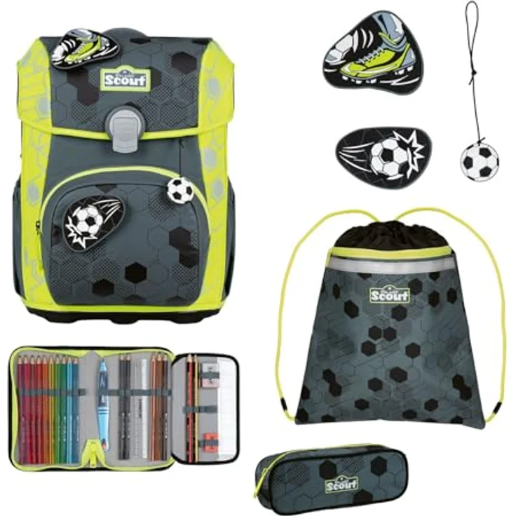Scout Schulranzen Neo Exklusiv (4-tlg), Polyester, inklusive Sportbeutel, Schlamper-Etui und Reflexflächen, 21,5 l Volumen – Bild 1