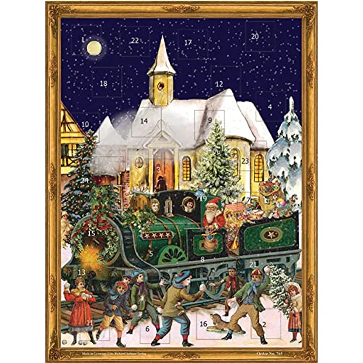 Nostalgischer Adventskalender/Weihnachtskalender für Kinder und Erwachsene mit Glitzer "Weihnachtszug"