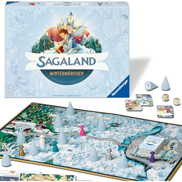 Ravensburger 22460 - Sagaland Wintermärchen - Brettspiel für Kinder und Erwachsene, 2-6 Spieler, Merkspiel, Familienspiel-Klassiker, Wintermärchen-Ausgabe mit 13 extra großen Märchenkarten – Bild 1