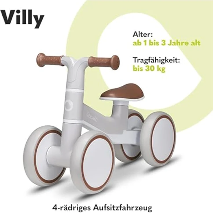 Lionelo VILLY Kinder Laufrad für 12-36 Monate, ergonomischer Sitz, 4 Räder, vordere Dämpfung, bis 30 kg, in 3 Farben verfügbar – Bild 2