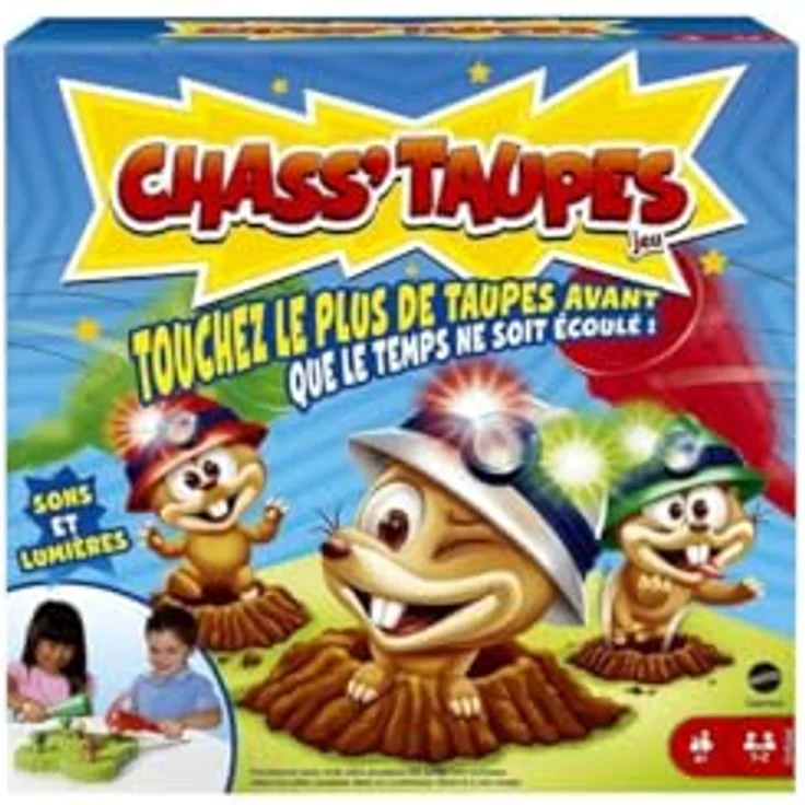 Mattel CHASS'TAUPES, Brettspiel mit Lichtern und Geräuschen für 1-2 Spieler, fördert Konzentration und Hand-Augen-Koordination – Bild 1
