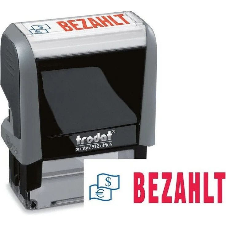TRODAT Stempel Printy 4912, selbstfärbend mit Lagertext »Bezahlt«, blau/rot, dokumentenecht