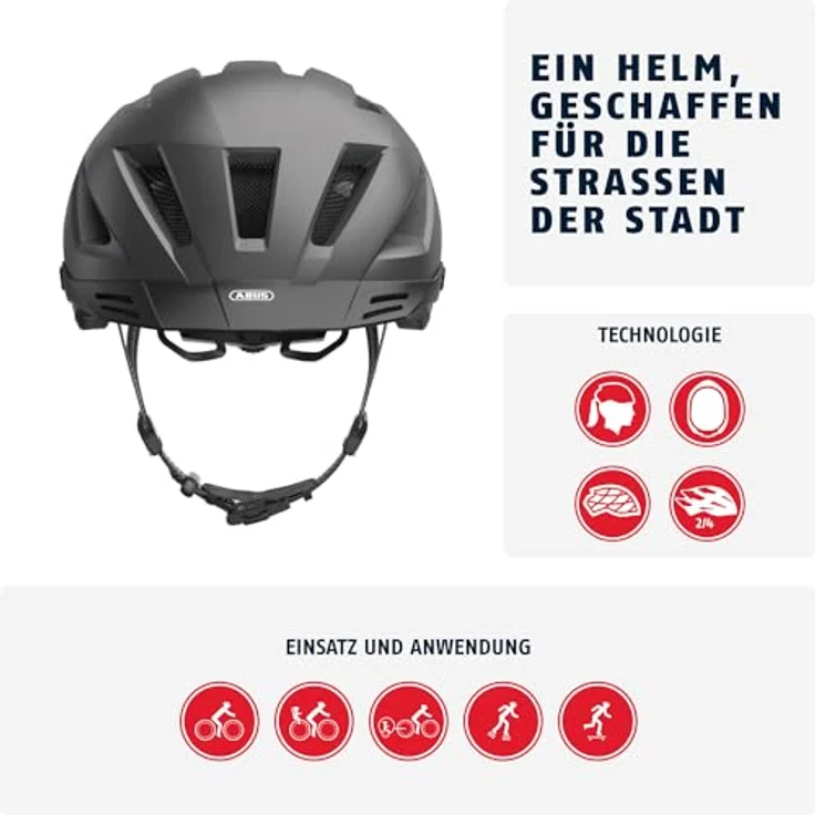ABUS Stadthelm Pedelec 2.0 - Fahrradhelm mit Rücklicht und Regenhaube - für den Stadtverkehr - Damen Herren - Dunkelgrau, Größe L, Dunkelgrau (titan), L (56-62 cm) – Bild 2