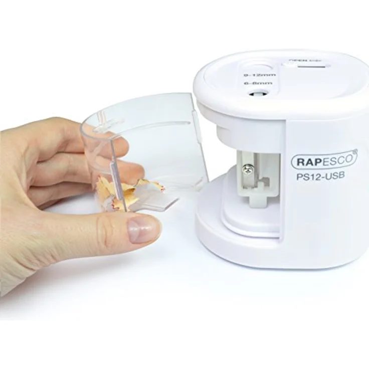 RAPESCO PS12-USB, Elektrischer Anspitzer in Weiß mit Dual-Antrieb und Auto-Stopp-Funktion, geeignet für Stifte 6-12mm – Bild 5