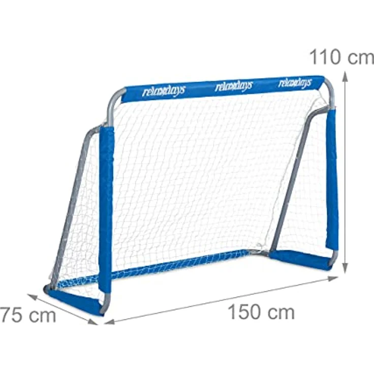 Relaxdays Fußballtor Garten, 2er Set, Kinder & Erwachsene, HBT 110 x 150 x 75 cm, Metall, stabile Tore für Fußball, blau – Bild 4