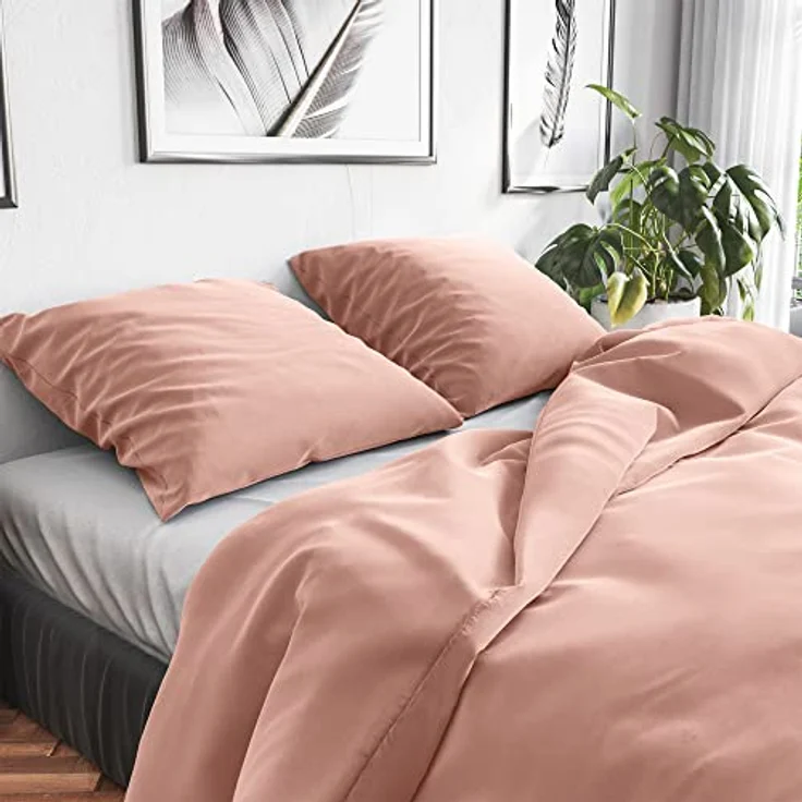 Wolkenfeld Bettwäsche 135x200 Baumwolle Rosa - Atmungsaktiv - Renforcé Bettwäsche-Set mit 1x Bettbezug 135 x 200 + 1x Kissenbezug 80x80 - Rose – Bild 1