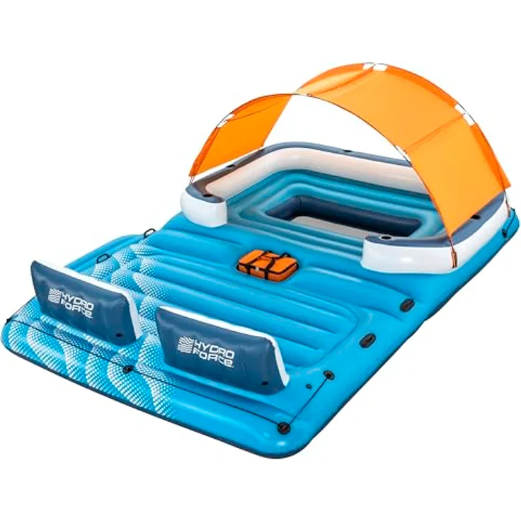 Bestway Hydro-Force 6-Personen-Badeinsel Tropical Breeze 389 x 274 cm, Stichfeste Inflata-Shield-Technologie, mit Sonnendach und Kühltasche