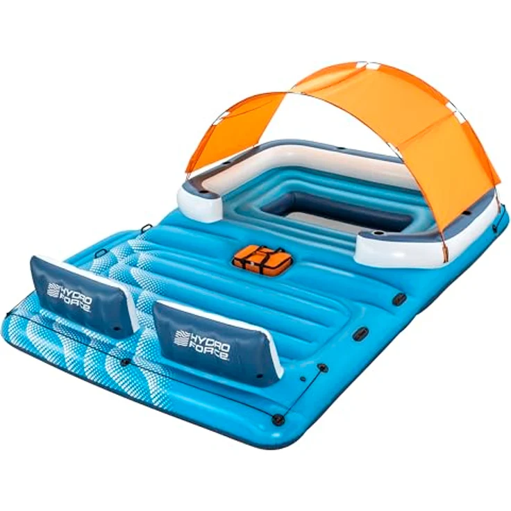 Bestway Hydro-Force 6-Personen-Badeinsel Tropical Breeze 389 x 274 cm, Stichfeste Inflata-Shield-Technologie, mit Sonnendach und Kühltasche – Bild 1