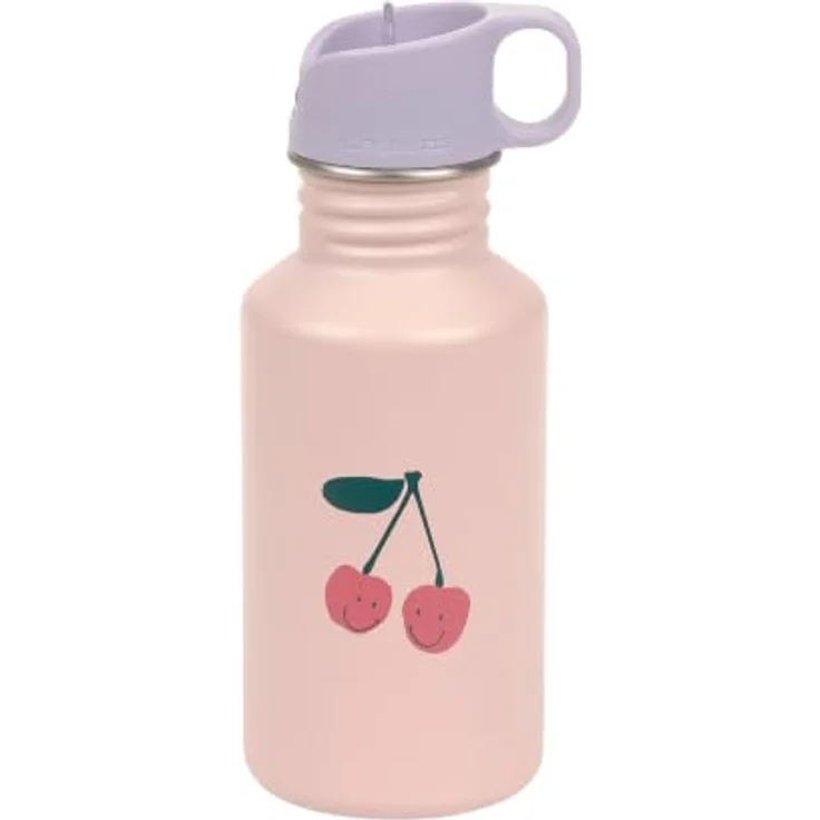 LÄSSIG Kinder Trinkflasche Edelstahl 500 ml Happy Fruits Cherry, bruchfest und auslaufsicher mit Sporttrinkverschluss – Bild 1