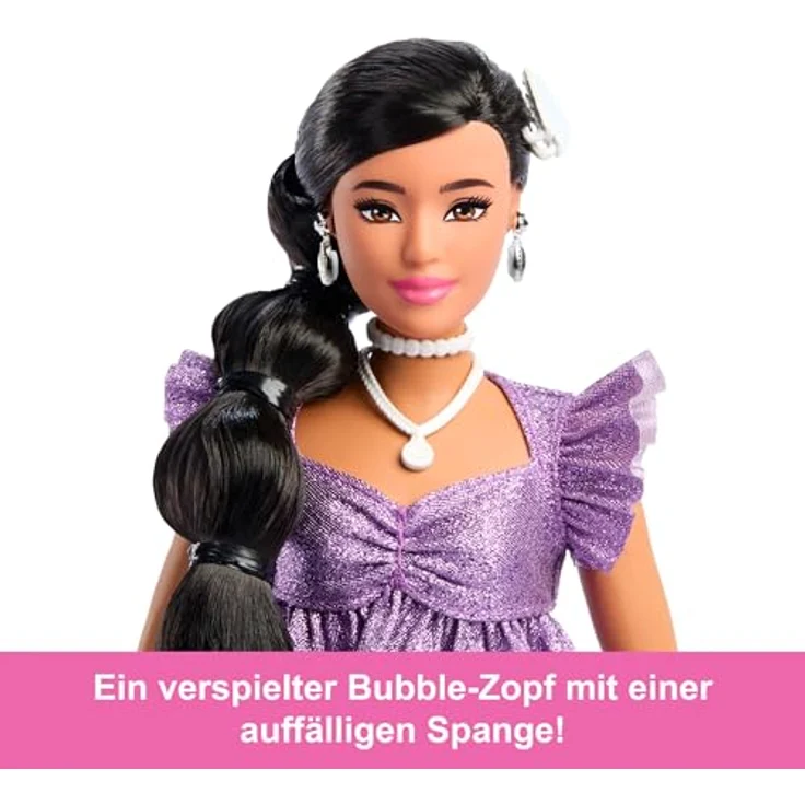 Barbie Barbie Deluxe Style, Babypuppe im violetten Metallic mit Glitzeroutfit und beweglichen Gelenken – Bild 3