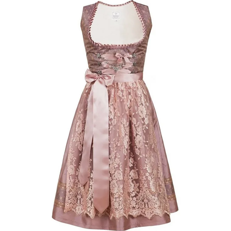 Edelnice Dirndl Madeleine, Trachtenkleid mit handgefertigtem Charivari, gold-rosé - Preisvergleich